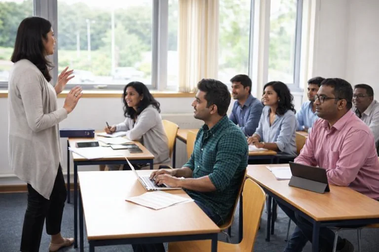 teacher giving class to adult group